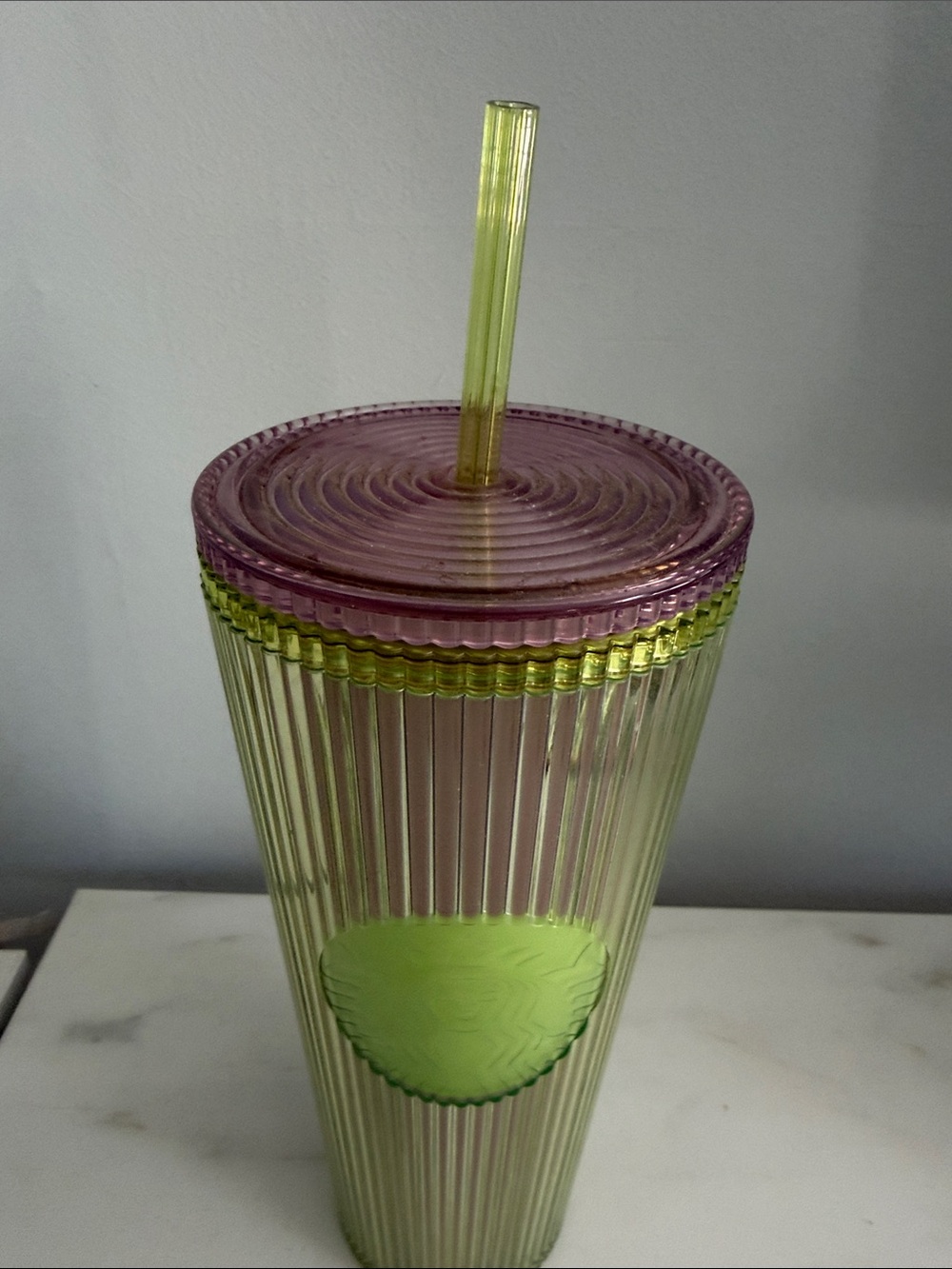 Starbucks Neon Transparent Lime & Lilac Pleated Tumbler 24oz Brand New
